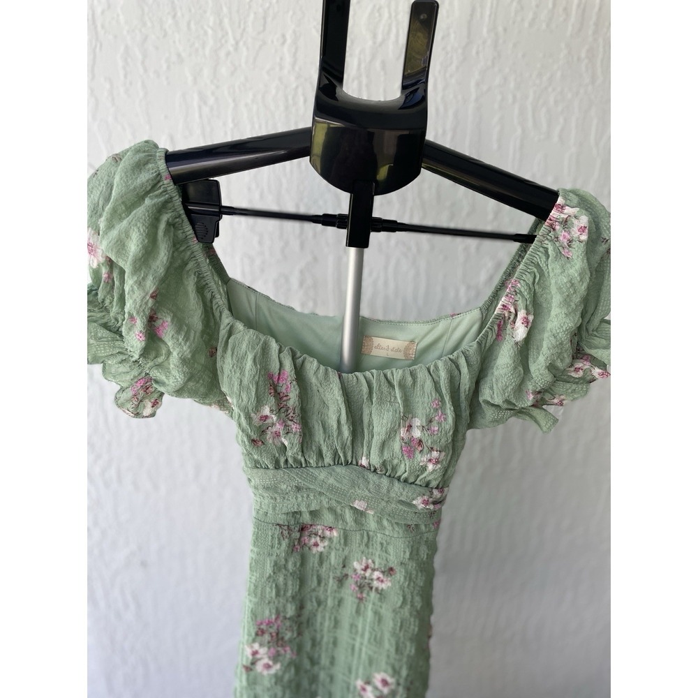 Altar'd‎ State Sage Green Floral Seersucker Ruffle Mini Dress Large Tie Back L - Picture 4 of 9